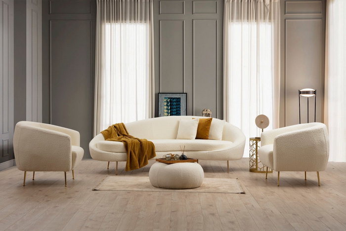 Atelier Del Sofa Eses - Cream Bouclett Sofá de 3 Plazas Crema
